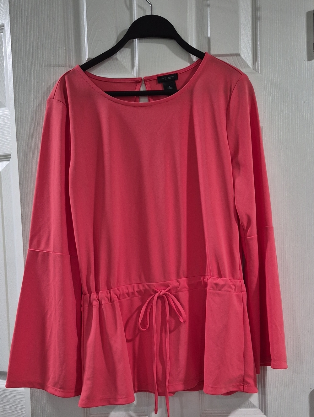 Ann Taylor Factory Coral Drawstring Peplum Long Sleeve Top